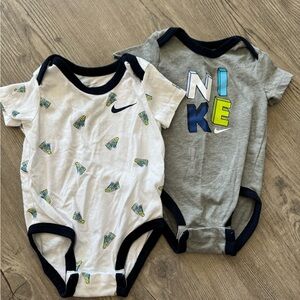 Nike Baby One-Piece Bodysuits in White & Gray with Navy Trim